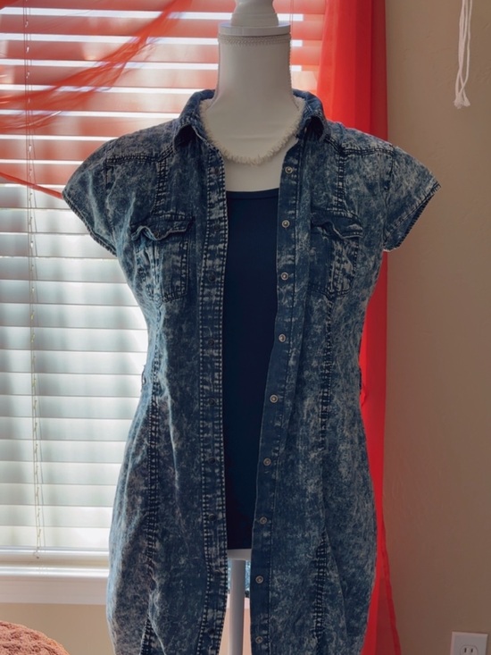 New Look Tops - New Look Acid-Wash Denim Shirt Dress in Faded Blue